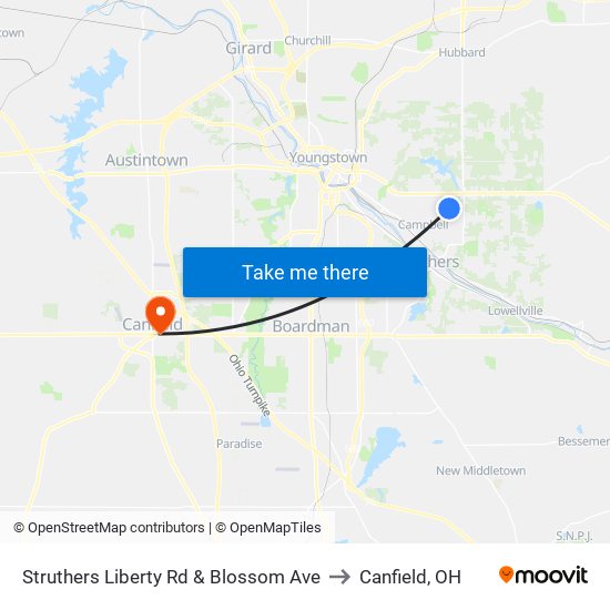 Struthers Liberty Rd & Blossom Ave to Canfield, OH map