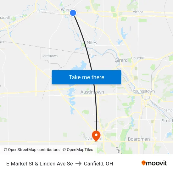 E Market St & Linden Ave Se to Canfield, OH map
