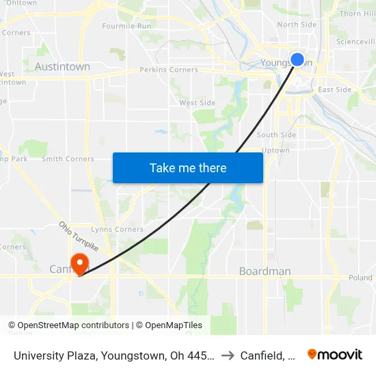 University Plaza, Youngstown, Oh 44555, to Canfield, OH map