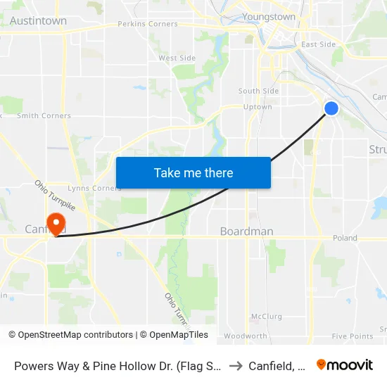 Powers Way & Pine Hollow Dr. (Flag Stop) to Canfield, OH map