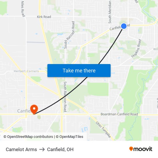 Camelot Arms to Canfield, OH map