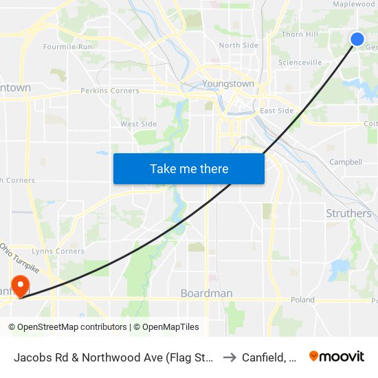 Jacobs Rd & Northwood Ave (Flag Stop) to Canfield, OH map