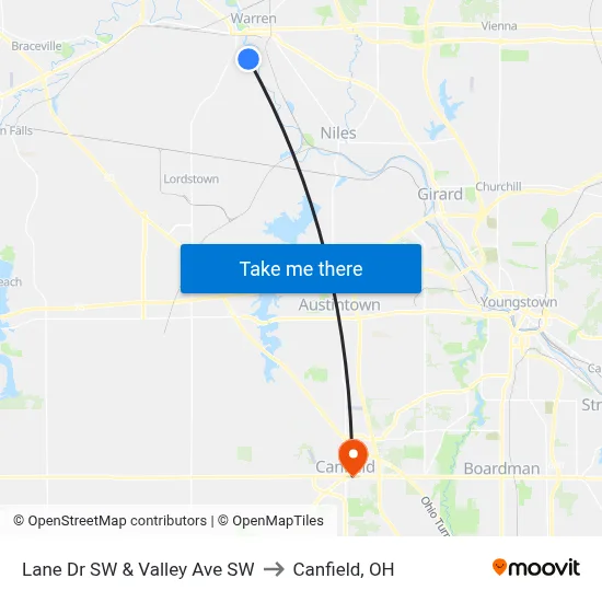Lane Dr SW & Valley Ave SW to Canfield, OH map
