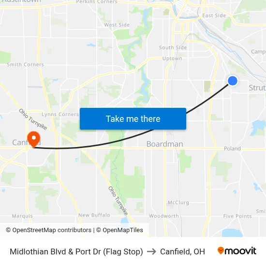Midlothian Blvd & Port Dr (Flag Stop) to Canfield, OH map