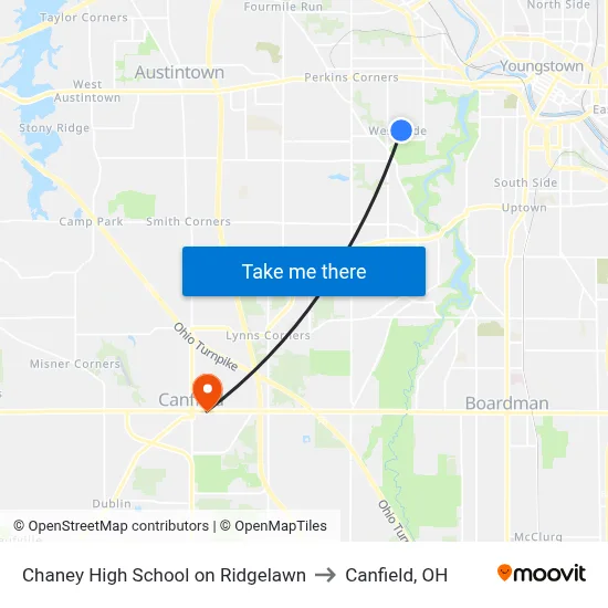 Chaney High School on Ridgelawn to Canfield, OH map