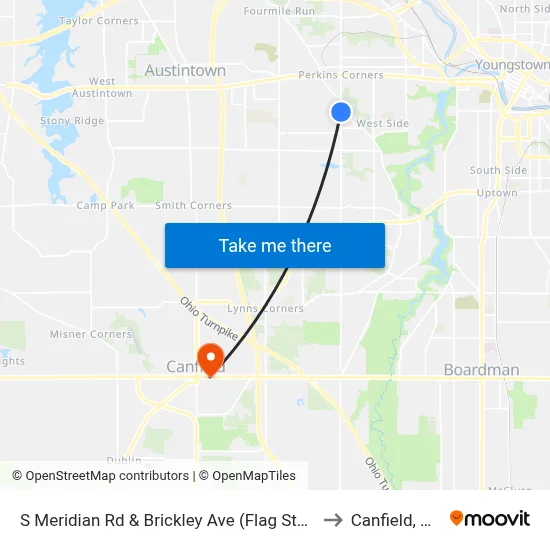 S Meridian Rd & Brickley Ave (Flag Stop) to Canfield, OH map