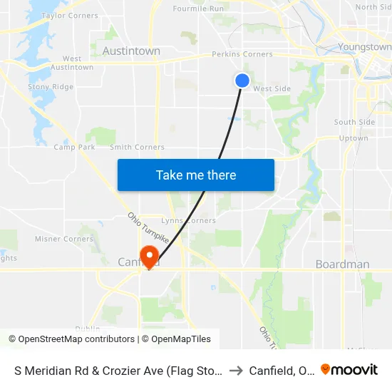 S Meridian Rd & Crozier Ave (Flag Stop) to Canfield, OH map