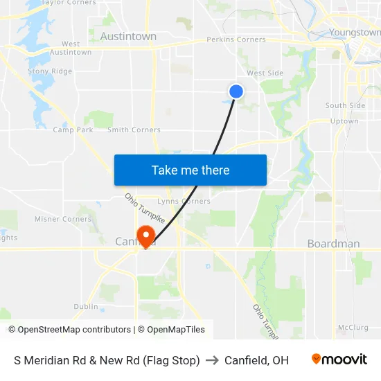 S Meridian Rd & New Rd (Flag Stop) to Canfield, OH map