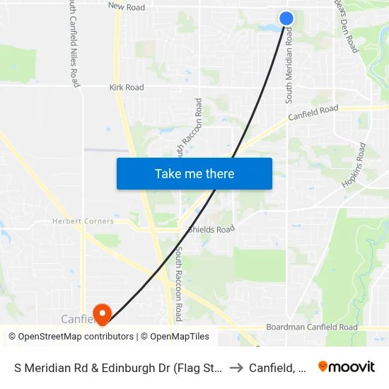 S Meridian Rd & Edinburgh Dr (Flag Stop) to Canfield, OH map