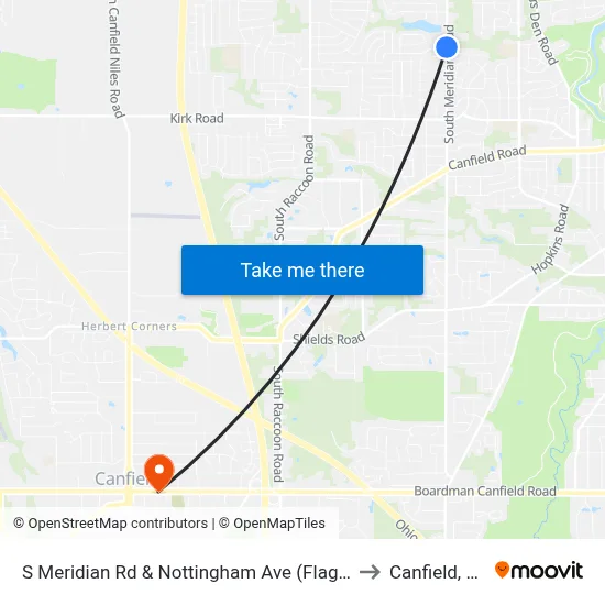 S Meridian Rd & Nottingham Ave (Flag Sto to Canfield, OH map