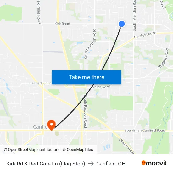 Kirk Rd & Red Gate Ln (Flag Stop) to Canfield, OH map