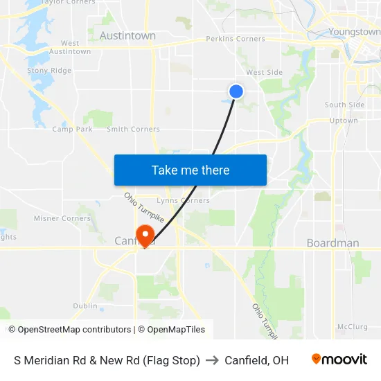 S Meridian Rd & New Rd (Flag Stop) to Canfield, OH map