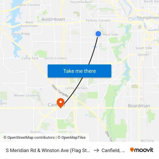S Meridian Rd & Winston Ave (Flag Stop) to Canfield, OH map
