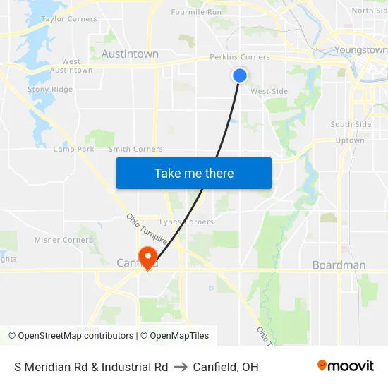 S Meridian Rd & Industrial Rd to Canfield, OH map