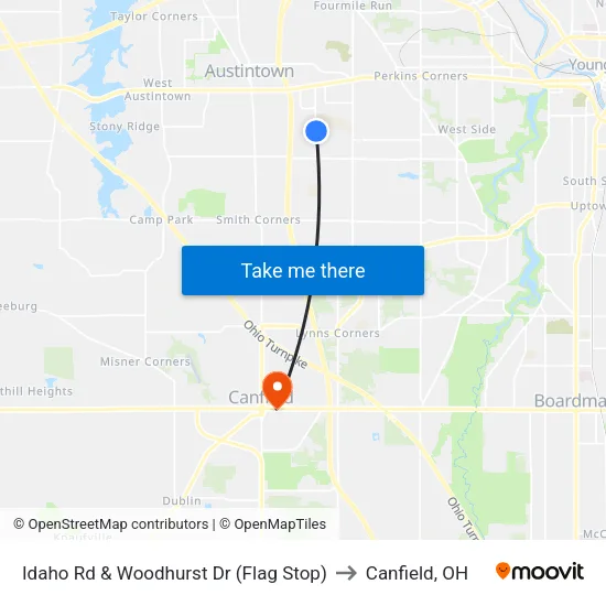 Idaho Rd & Woodhurst Dr (Flag Stop) to Canfield, OH map