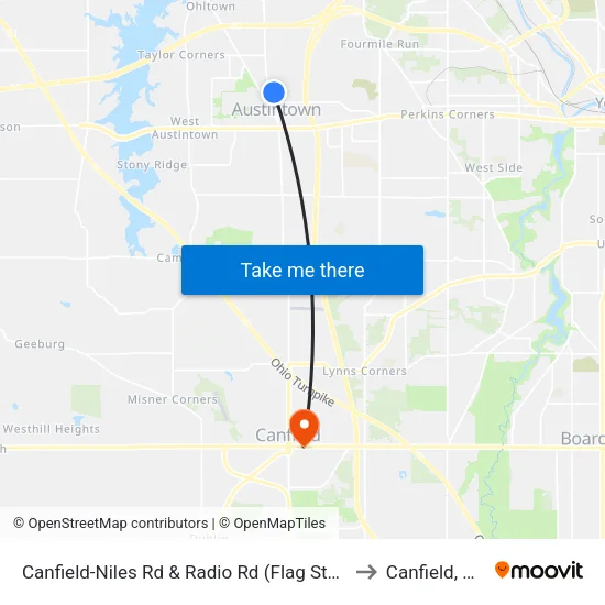 Canfield-Niles Rd & Radio Rd (Flag Stop) to Canfield, OH map