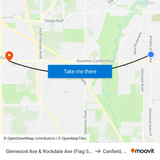 Glenwood Ave & Rockdale Ave (Flag Stop) to Canfield, OH map