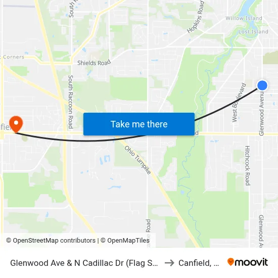 Glenwood Ave & N Cadillac Dr (Flag Stop) to Canfield, OH map