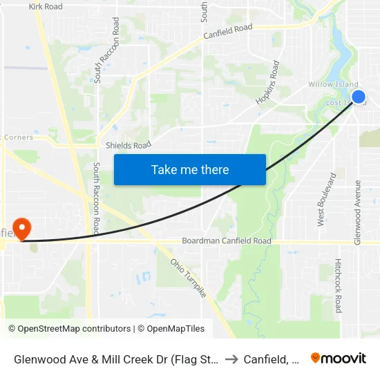 Glenwood Ave & Mill Creek Dr (Flag Stop) to Canfield, OH map