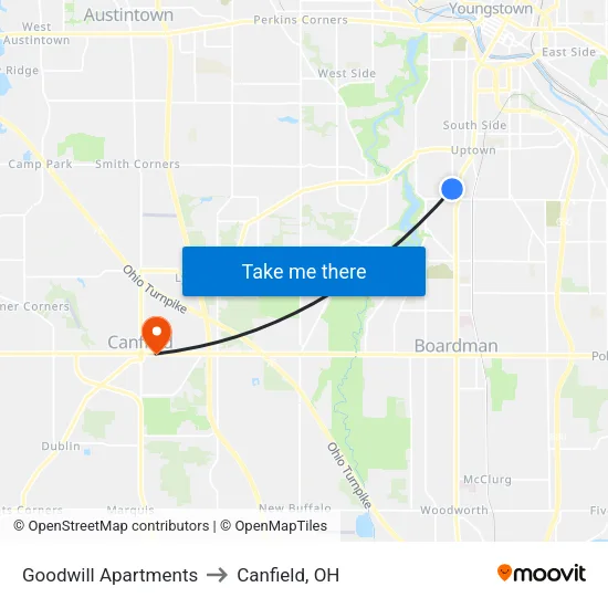 Goodwill Apartments to Canfield, OH map