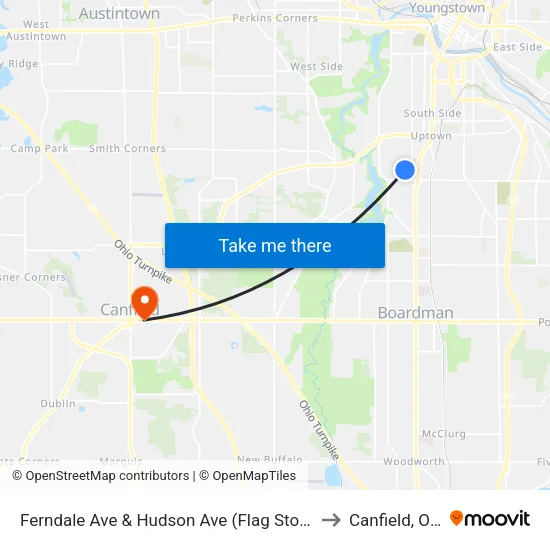 Ferndale Ave & Hudson Ave (Flag Stop) to Canfield, OH map
