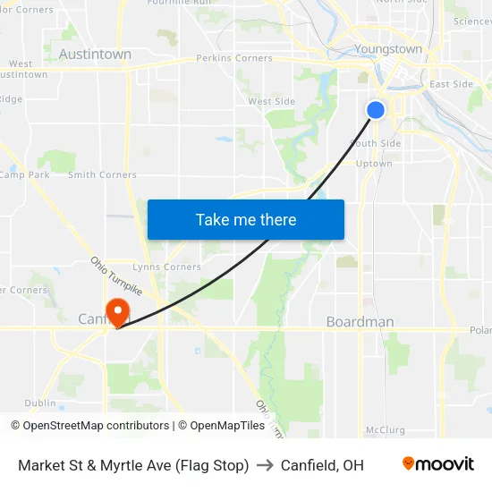 Market St & Myrtle Ave (Flag Stop) to Canfield, OH map