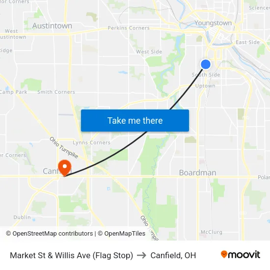 Market St & Willis Ave (Flag Stop) to Canfield, OH map