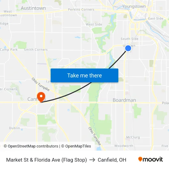 Market St & Florida Ave (Flag Stop) to Canfield, OH map