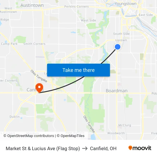 Market St & Lucius Ave (Flag Stop) to Canfield, OH map