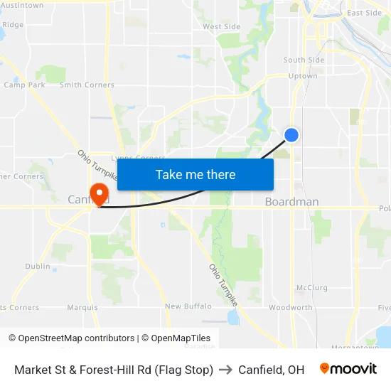 Market St & Forest-Hill Rd (Flag Stop) to Canfield, OH map