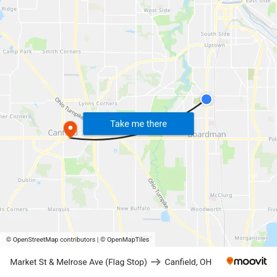 Market St & Melrose Ave (Flag Stop) to Canfield, OH map