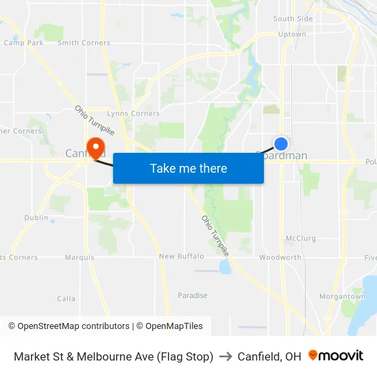 Market St & Melbourne Ave (Flag Stop) to Canfield, OH map