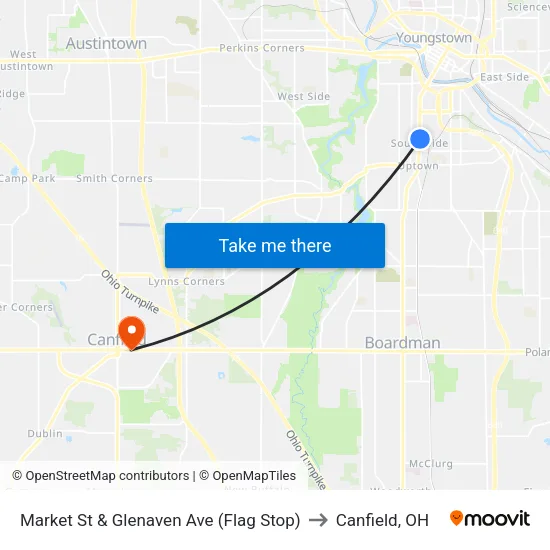 Market St & Glenaven Ave (Flag Stop) to Canfield, OH map