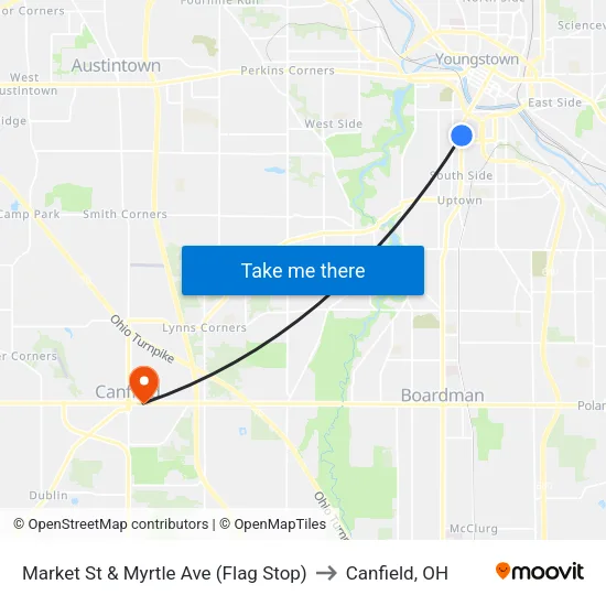 Market St & Myrtle Ave (Flag Stop) to Canfield, OH map