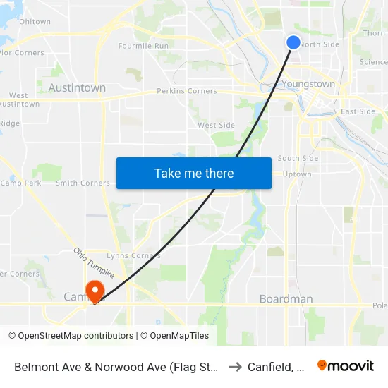 Belmont Ave & Norwood Ave (Flag Stop) to Canfield, OH map