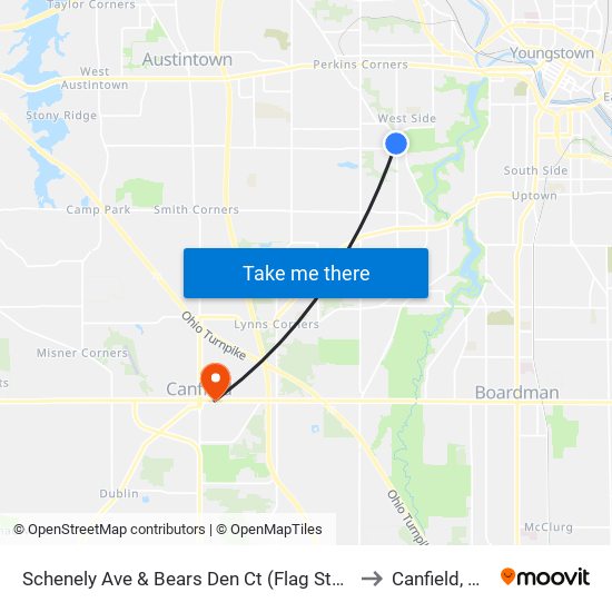 Schenely Ave & Bears Den Ct (Flag Stop) to Canfield, OH map