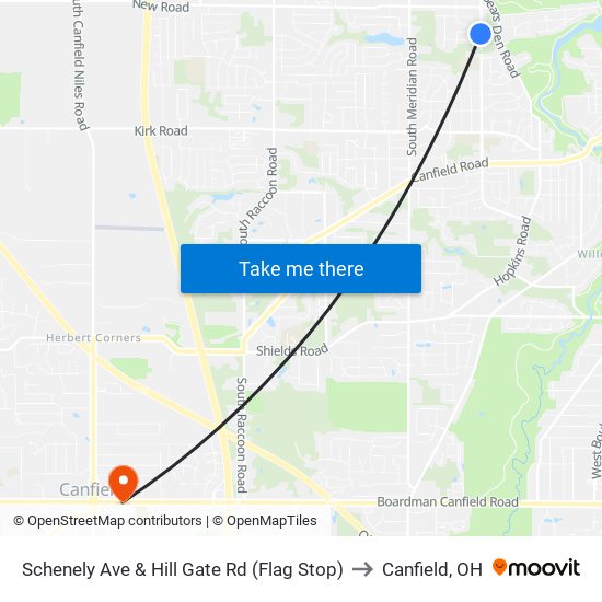 Schenely Ave & Hill Gate Rd (Flag Stop) to Canfield, OH map