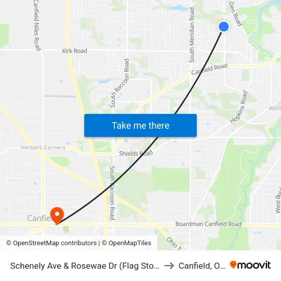 Schenely Ave & Rosewae Dr (Flag Stop) to Canfield, OH map