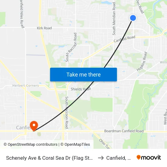 Schenely Ave & Coral Sea Dr (Flag Stop) to Canfield, OH map