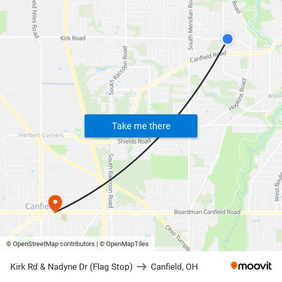 Kirk Rd & Nadyne Dr (Flag Stop) to Canfield, OH map