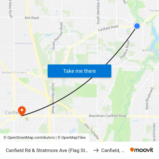 Canfield Rd & Stratmore Ave (Flag Stop) to Canfield, OH map