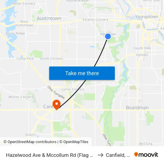 Hazelwood Ave & Mccollum Rd (Flag Stop) to Canfield, OH map