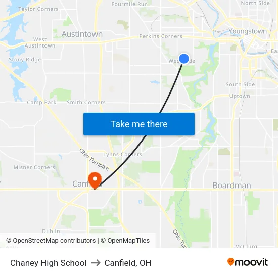 Chaney High School to Canfield, OH map