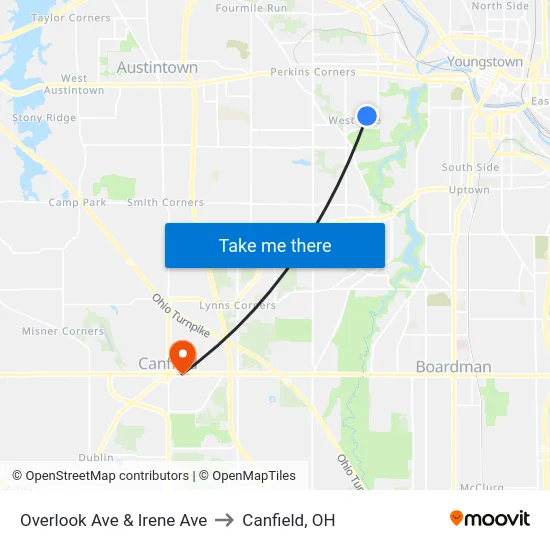 Overlook Ave & Irene Ave to Canfield, OH map