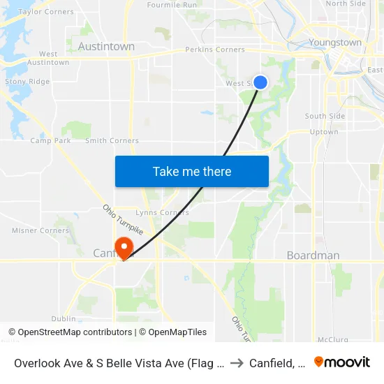 Overlook Ave & S Belle Vista Ave (Flag S to Canfield, OH map