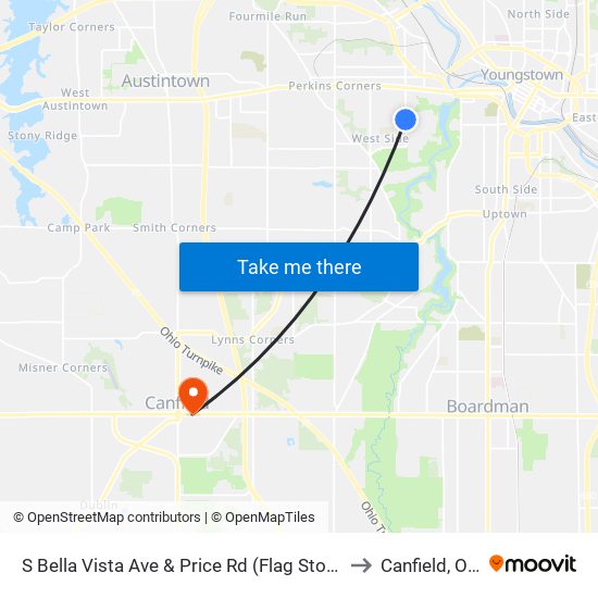 S Bella Vista Ave & Price Rd (Flag Stop) to Canfield, OH map