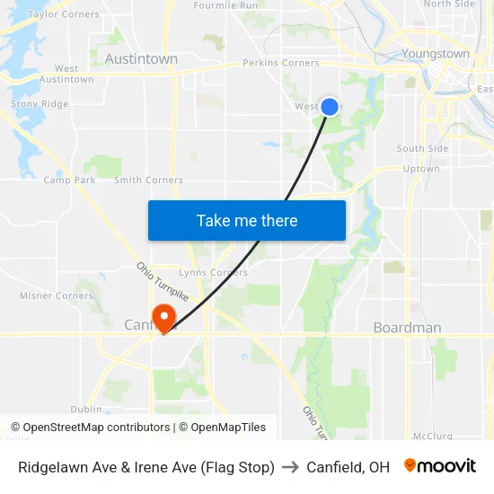 Ridgelawn Ave & Irene Ave (Flag Stop) to Canfield, OH map