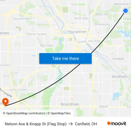 Nelson Ave & Knapp St (Flag Stop) to Canfield, OH map