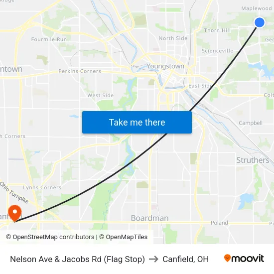 Nelson Ave & Jacobs Rd (Flag Stop) to Canfield, OH map
