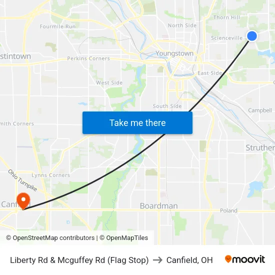 Liberty Rd & Mcguffey Rd (Flag Stop) to Canfield, OH map